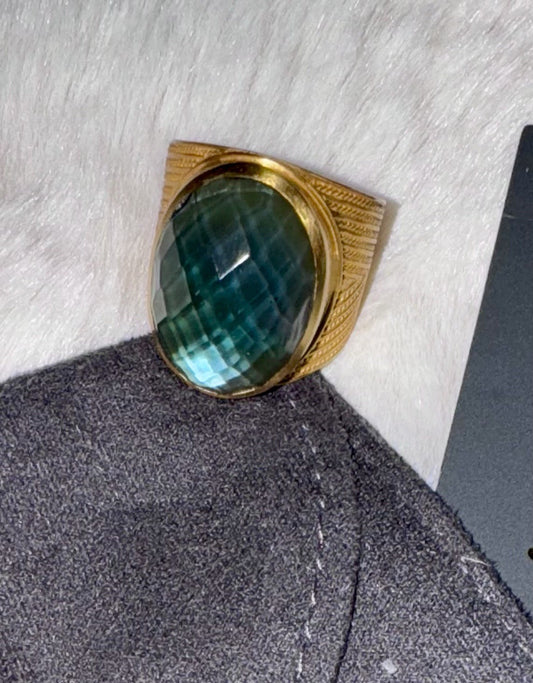 Julie Vos Iridescent Peacock Blue Statement Ring Sz 9 ADJUSTABLE 24k Gold Plate Julie Vos