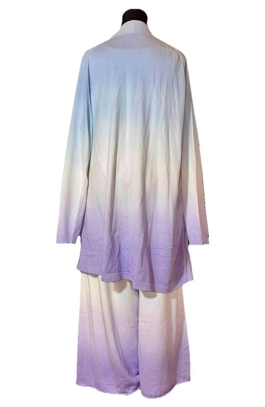 Johnny Was 3pc Set L Large Purple Whit Blue Dip Dye Kimono Tank & Wide Leg Pants Johnny Was