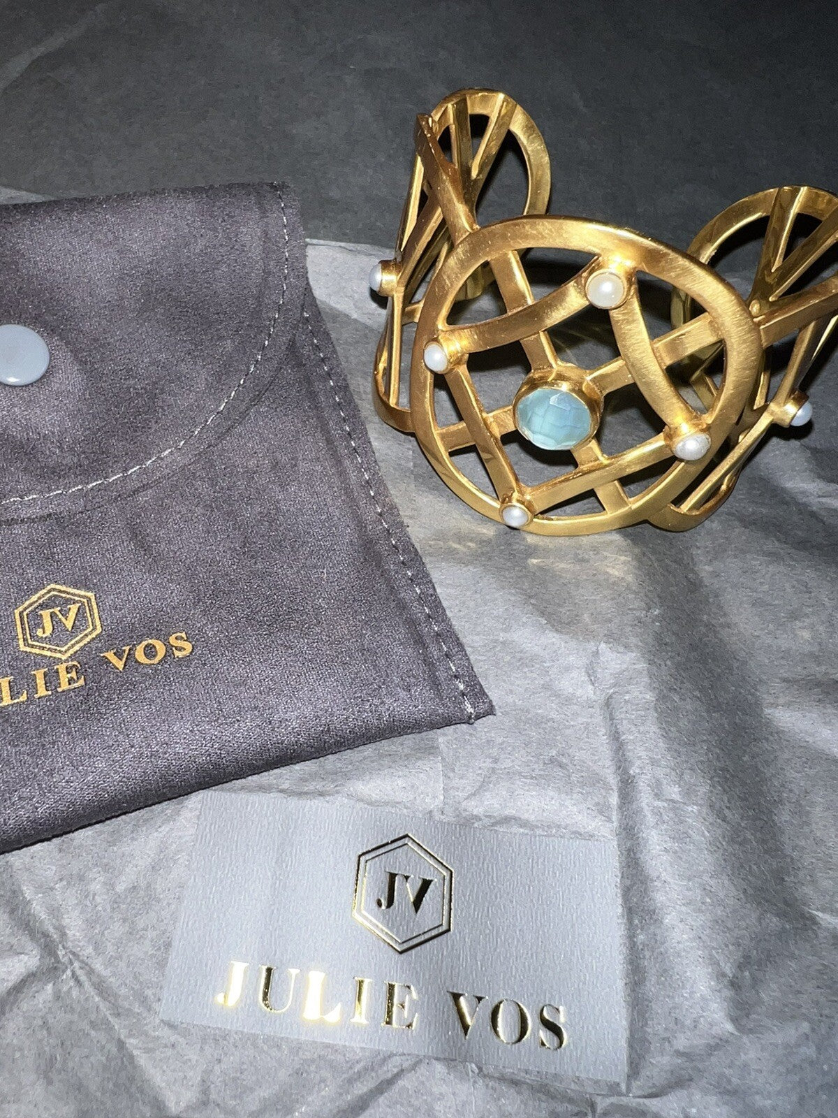 Julie Vos Chalcedony & Pearl Cuff Bangle Bracelet Julie Vos