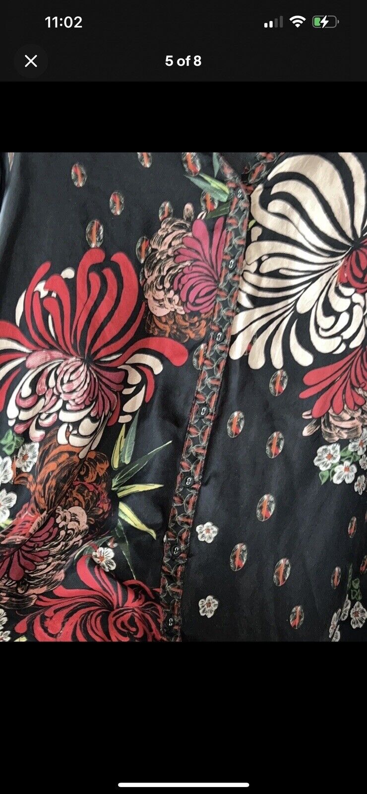 Johnny Was 100% Silk Black & Floral Pattern Tunic Top Kimono PXXL