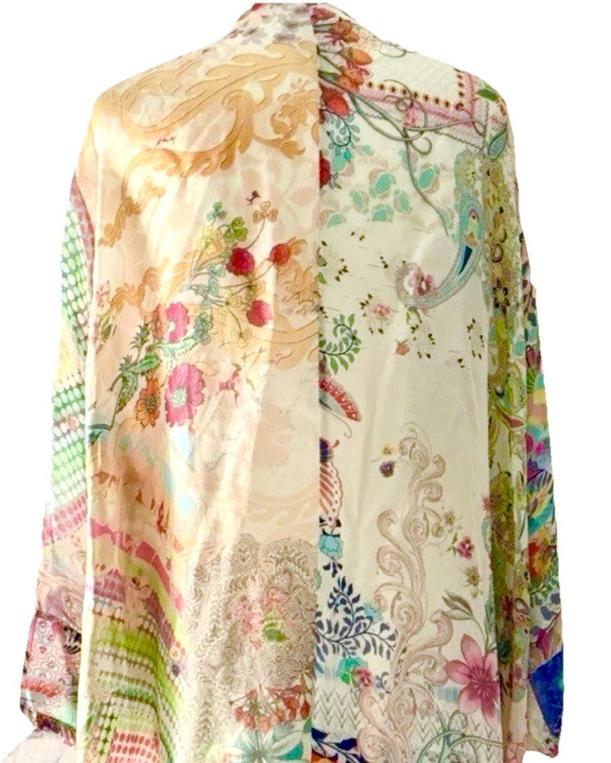 Johnny Was 3X Plus Button Up Shirt Dress Silky Tunic Kimono Patchwork Pattern Johnny Was