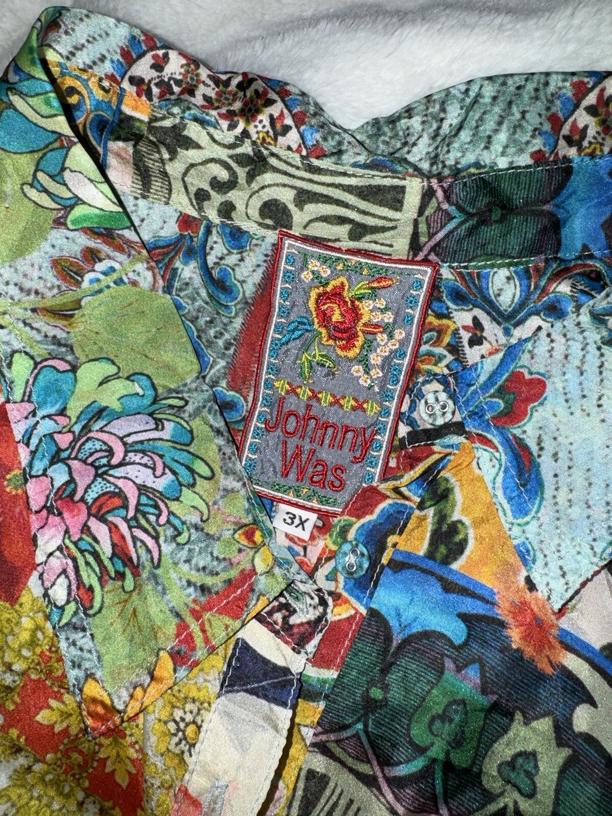 Johnny Was 3X 3XL 100% Silk Button Up Tunic Top Blouse Shirt Kimono L/S Johnny Was