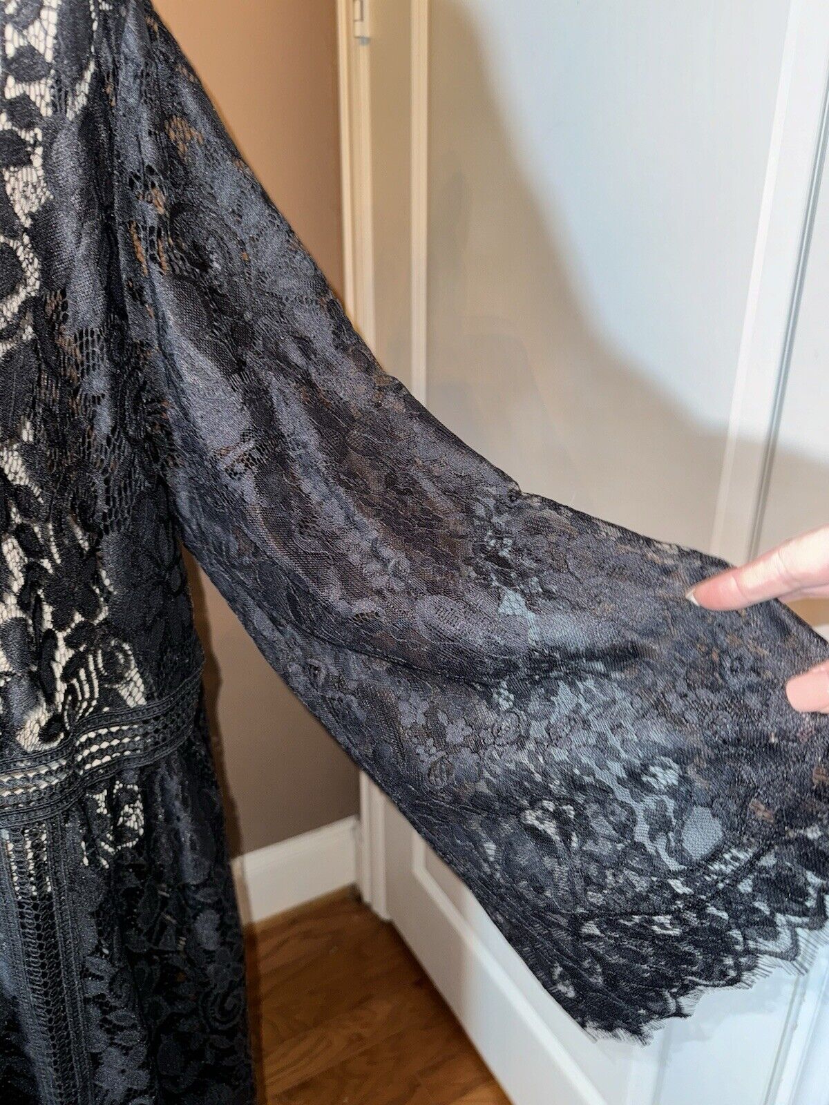 Johnny Was 2X 2XL Black Lace Long Maxi Dress Kimono Sleeves Empire Waist