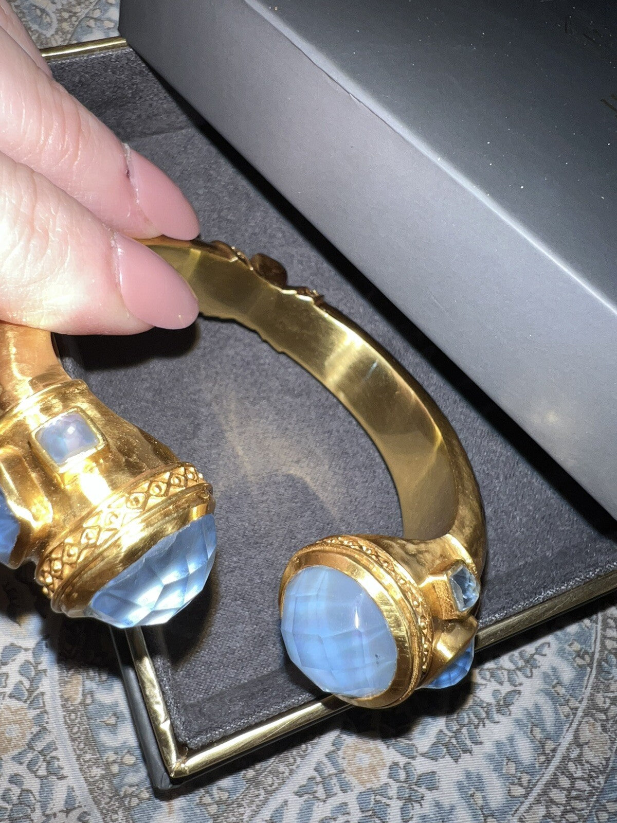 Julie Vos Statement Hinged Bangle Bracelet Cuff Light Blue Iridescent Julie Vos