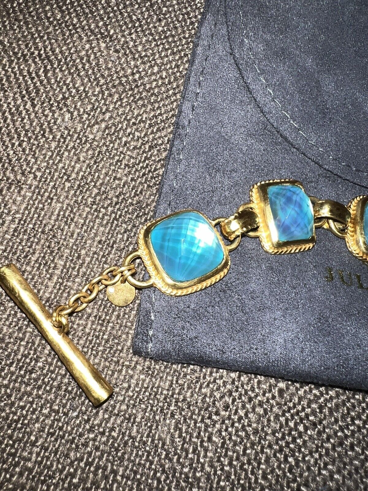 NEW Julie Vos Beautiful Iridescent Blue Link Bracelet W/ Adjustable Toggle NWOT