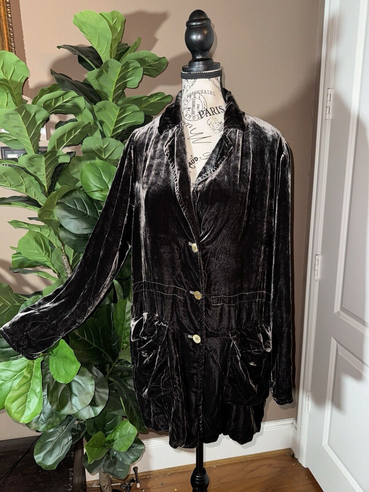 Johnny Was Sz L Large Grey Velvet Duster Blazer Coat Jacket Kimono Wrap