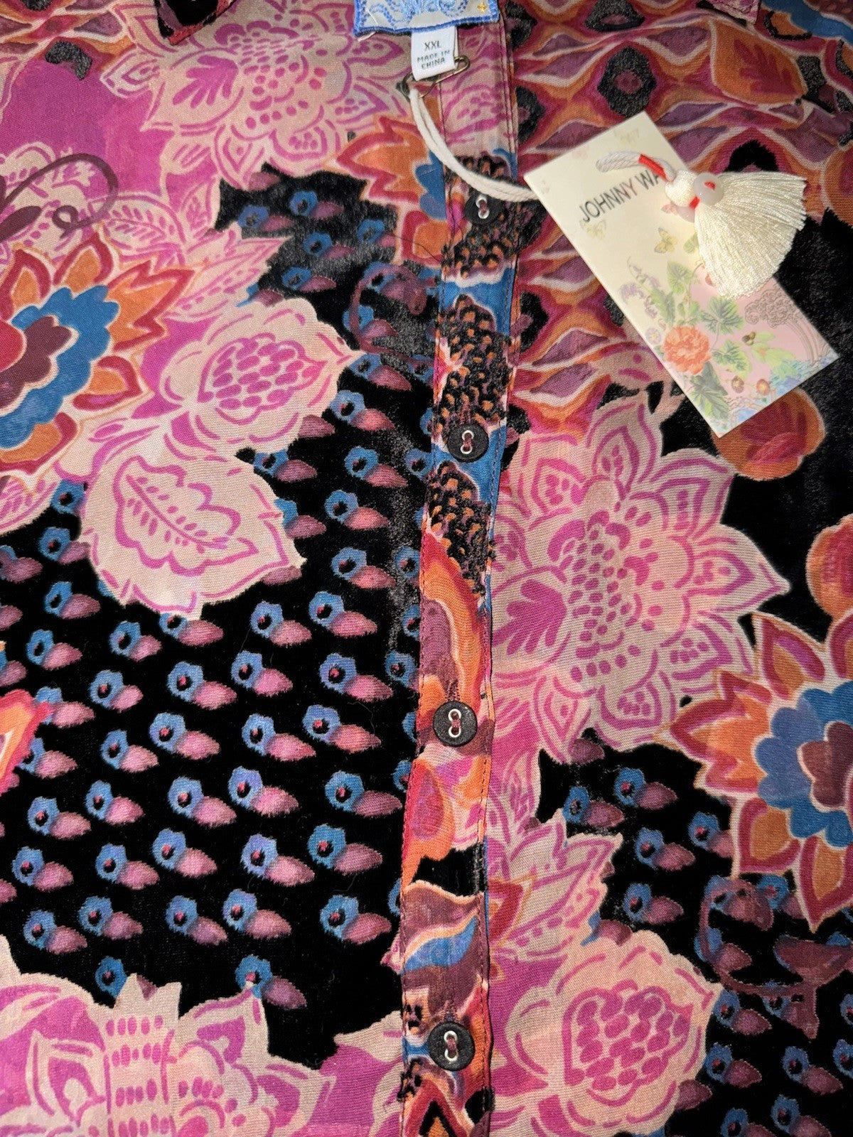 Johnny Was 2X Plus Button Up Blouse & Cami Burnout Silk & Velvet Top Pink & Red Johnny Was