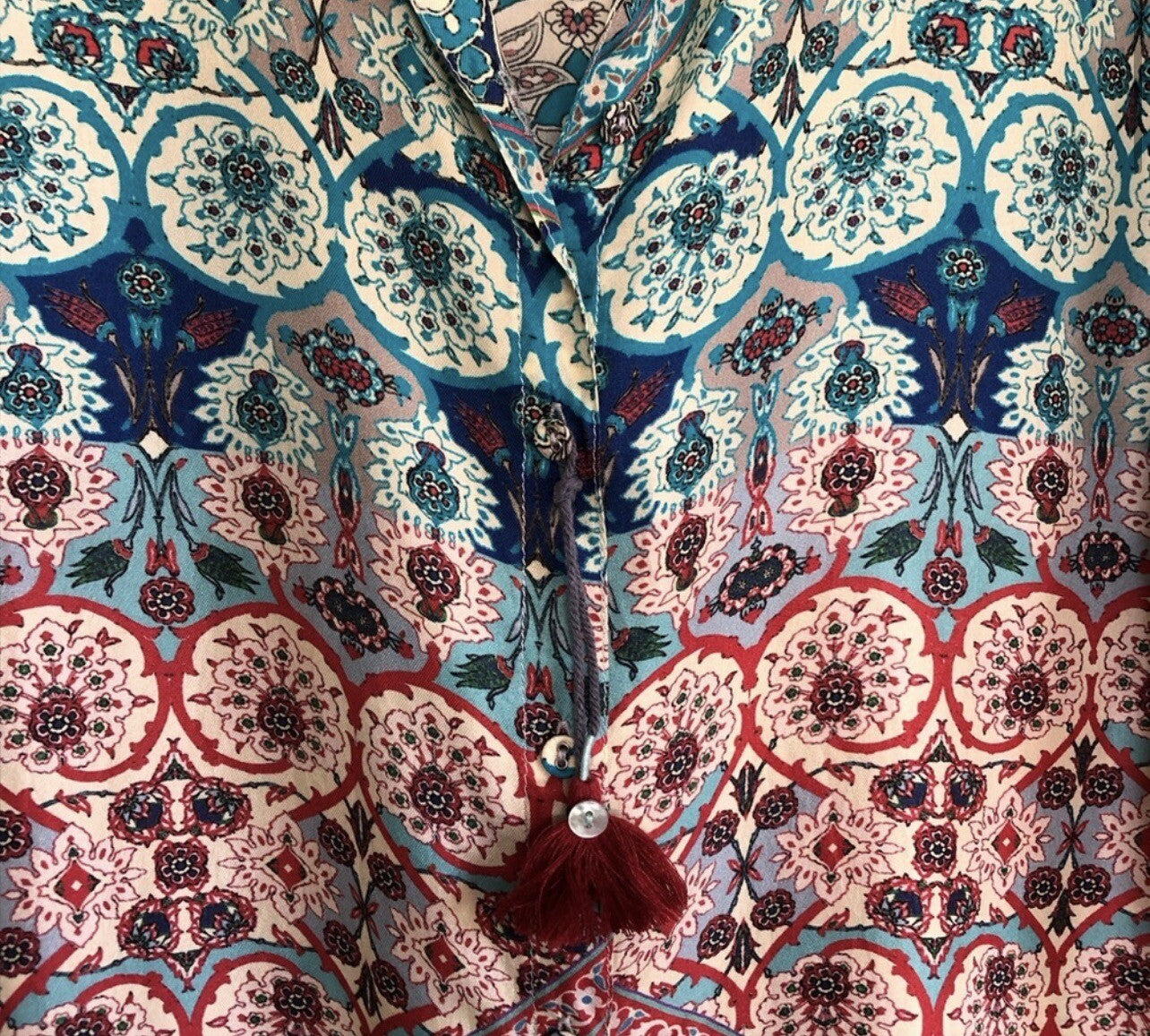 Johnny Was L 100% Silk Button Up Blouse Tunic Top Long Sleeve Lightweight Cool Johnny Was