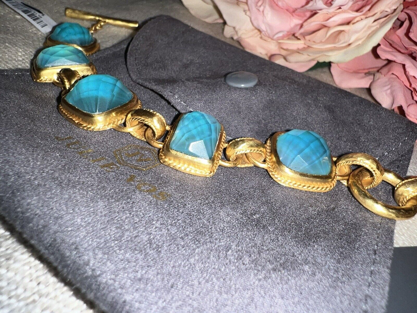 NEW Julie Vos Iridescent Bahamian Blue Link Bracelet With Adjustable Toggle NWT