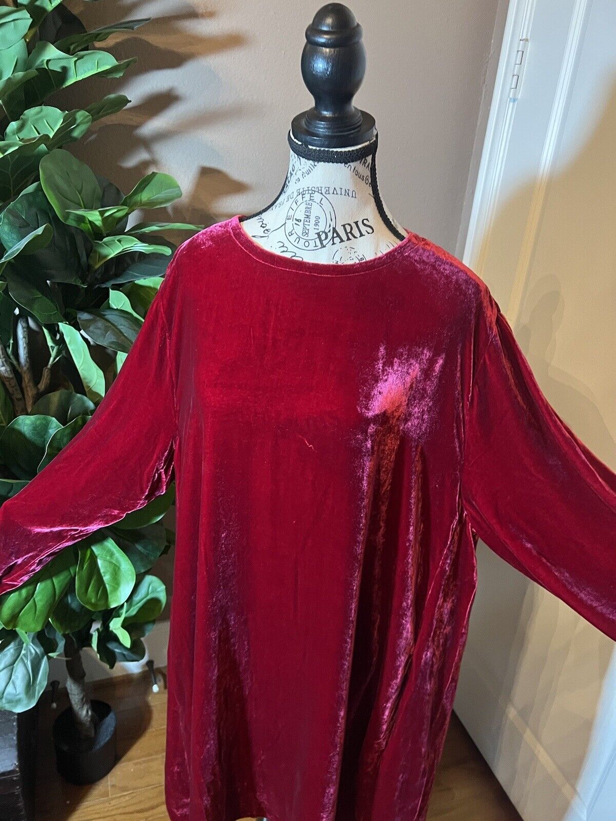 Eileen Fisher Red Velvet MIDI Dress Beautifully Soft L Large  MSRP $398