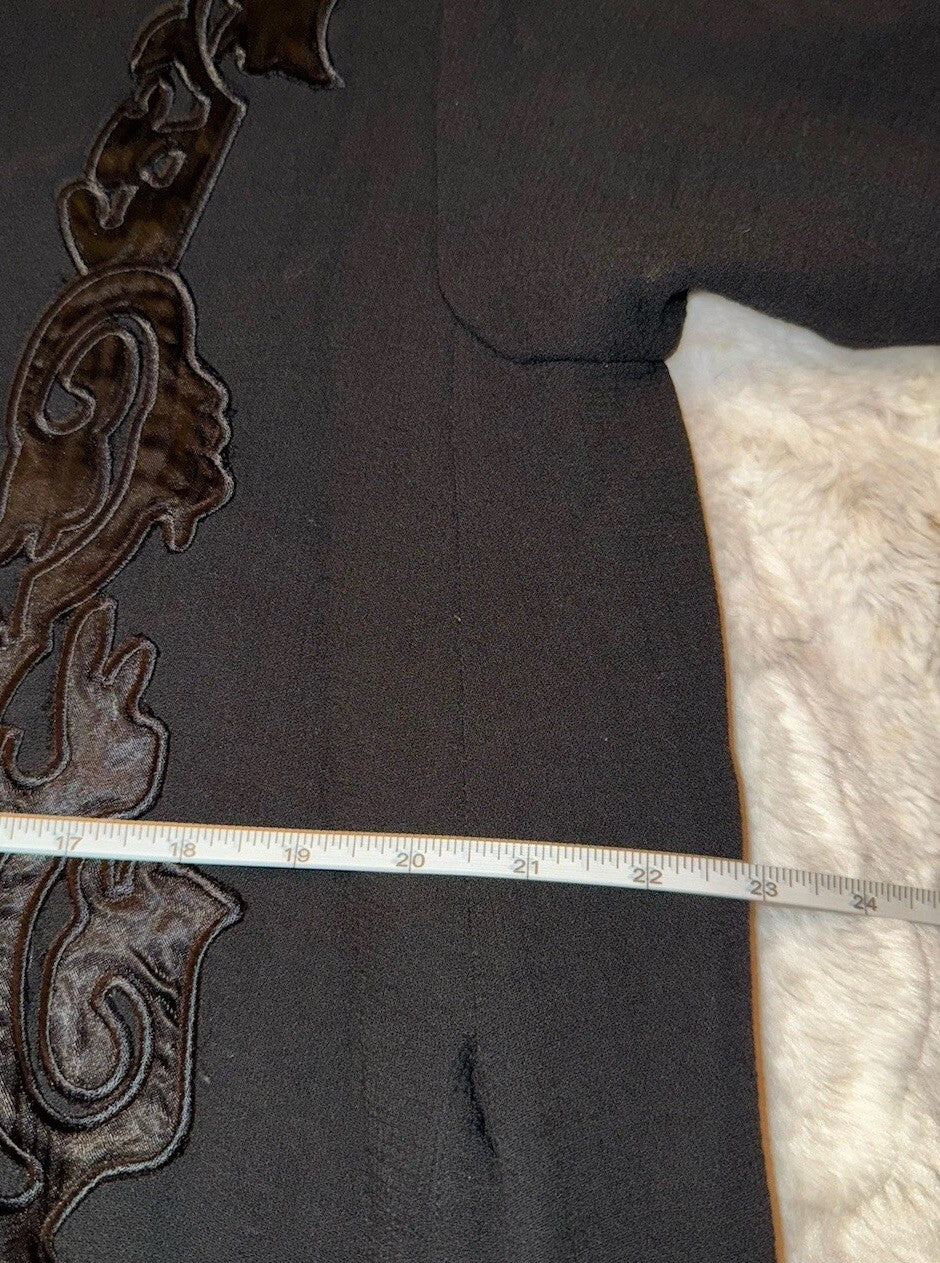 Johnny Was M Black Wool Blend Dressy Coat Silk Lining Jacket Satin Accents Johnny Was