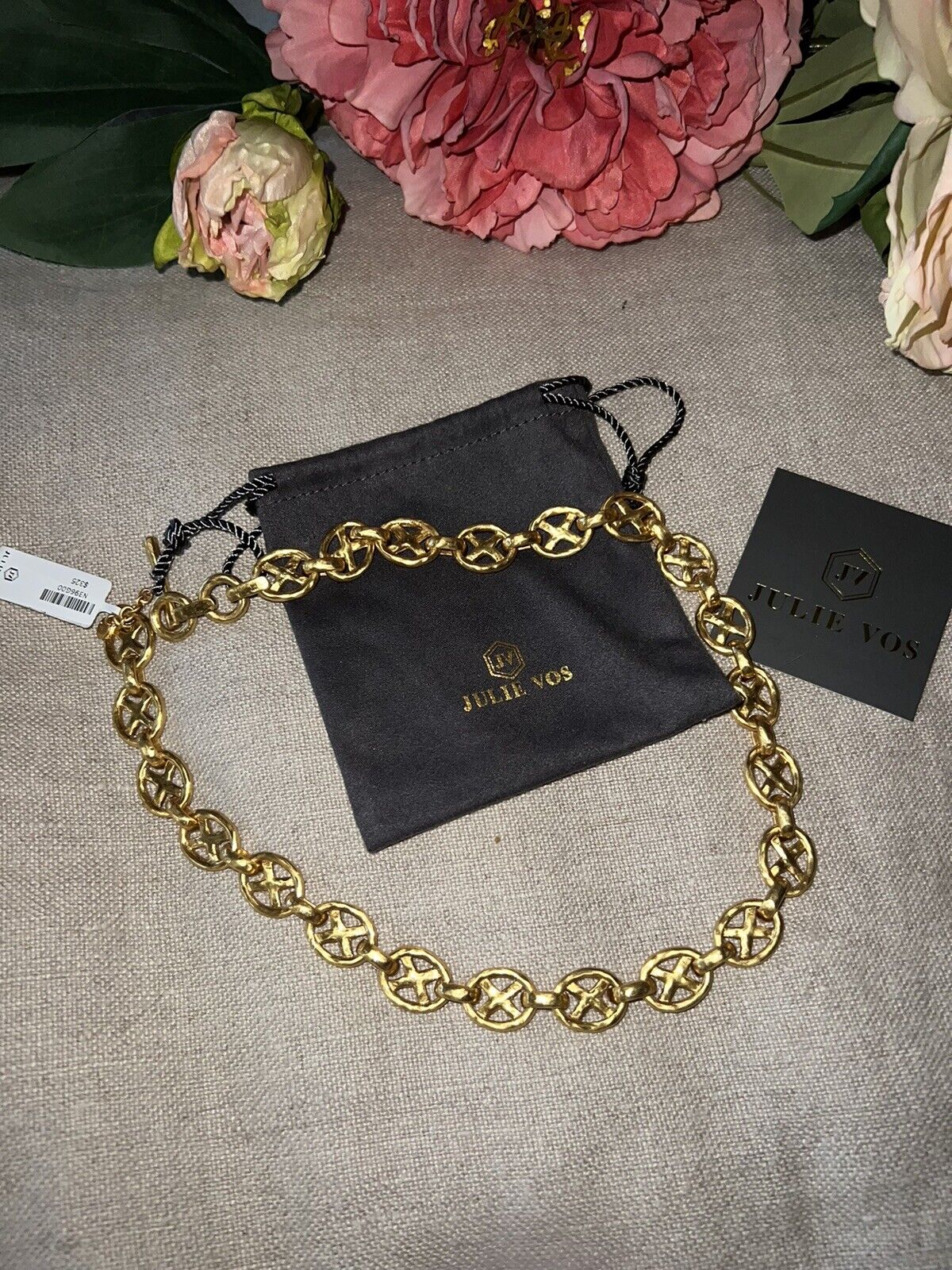 Julie Vos 24k Gold Plated XO Toggle Link Necklace ADJUSTABLE STUNNING