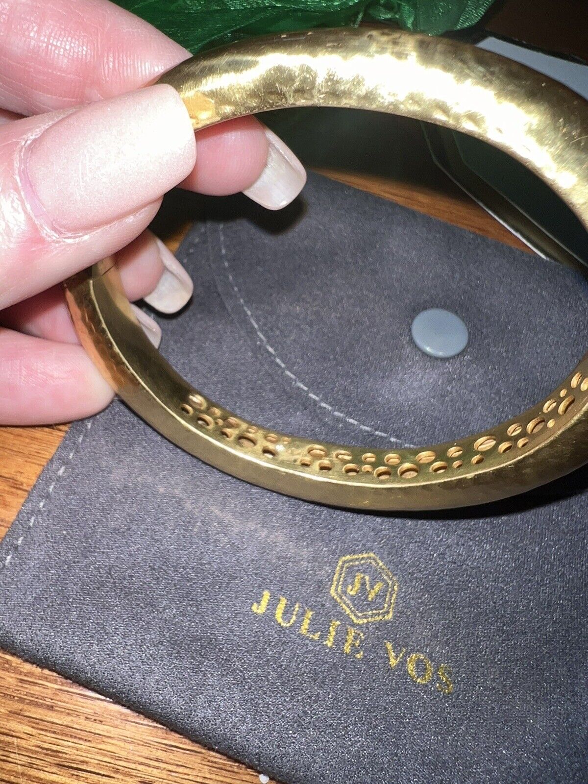 NEW Julie Vos Hammered 24k Gold Plated Hinged Bangle Bracelet  NWOT