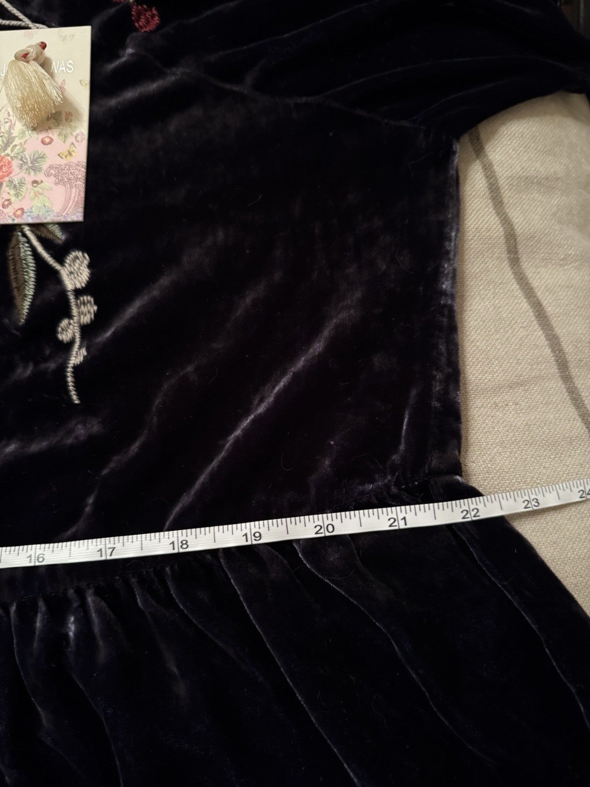 JOHNNY WAS XL Dark Midnight Blue Velvet Midi Dress Tiered Embroidered Maxi Johnny Was