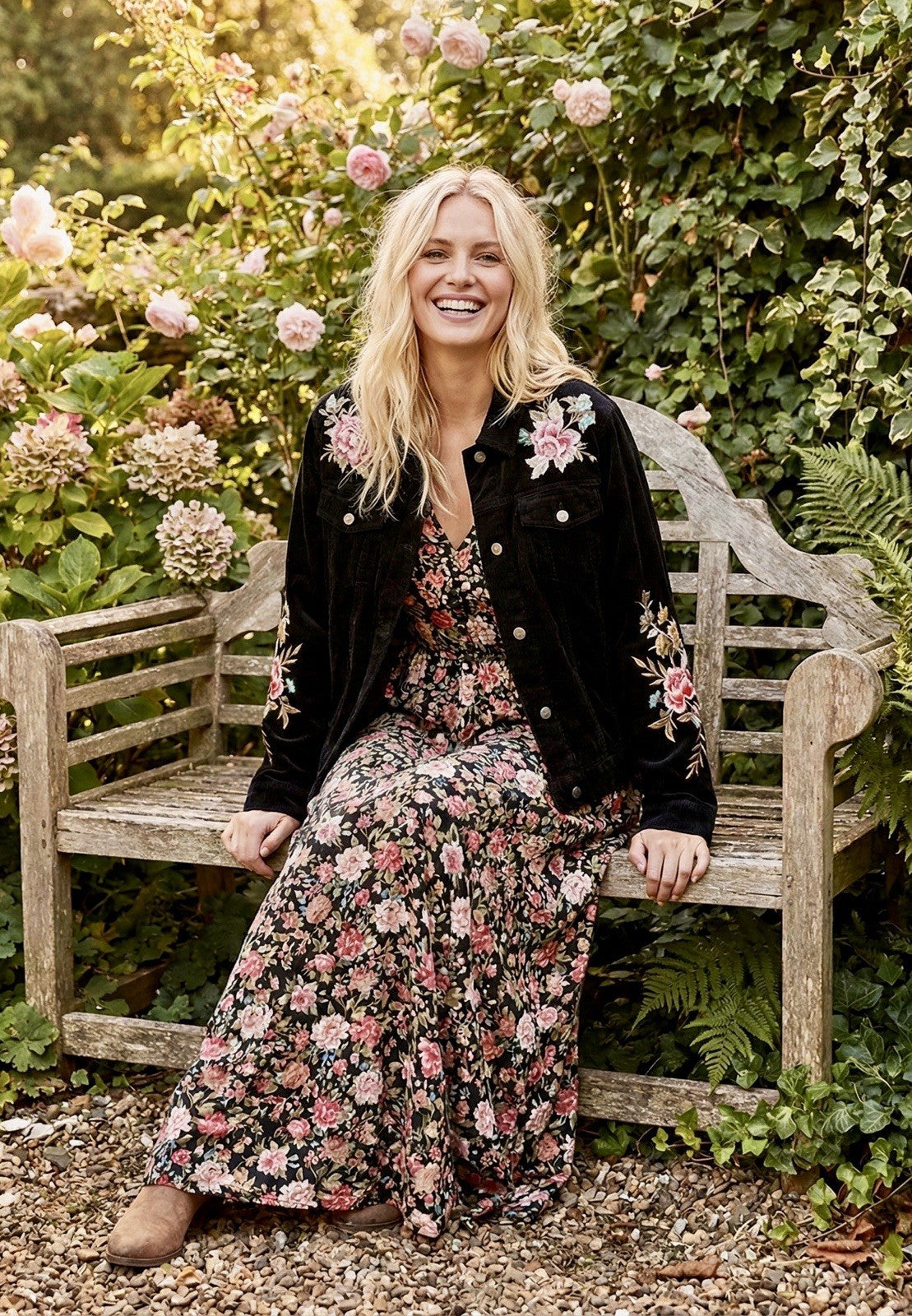 Johnny Was XXL Black Velvet Trucker Jacket Bomber Coat Floral Embroidery - Boho Beauty Boutique