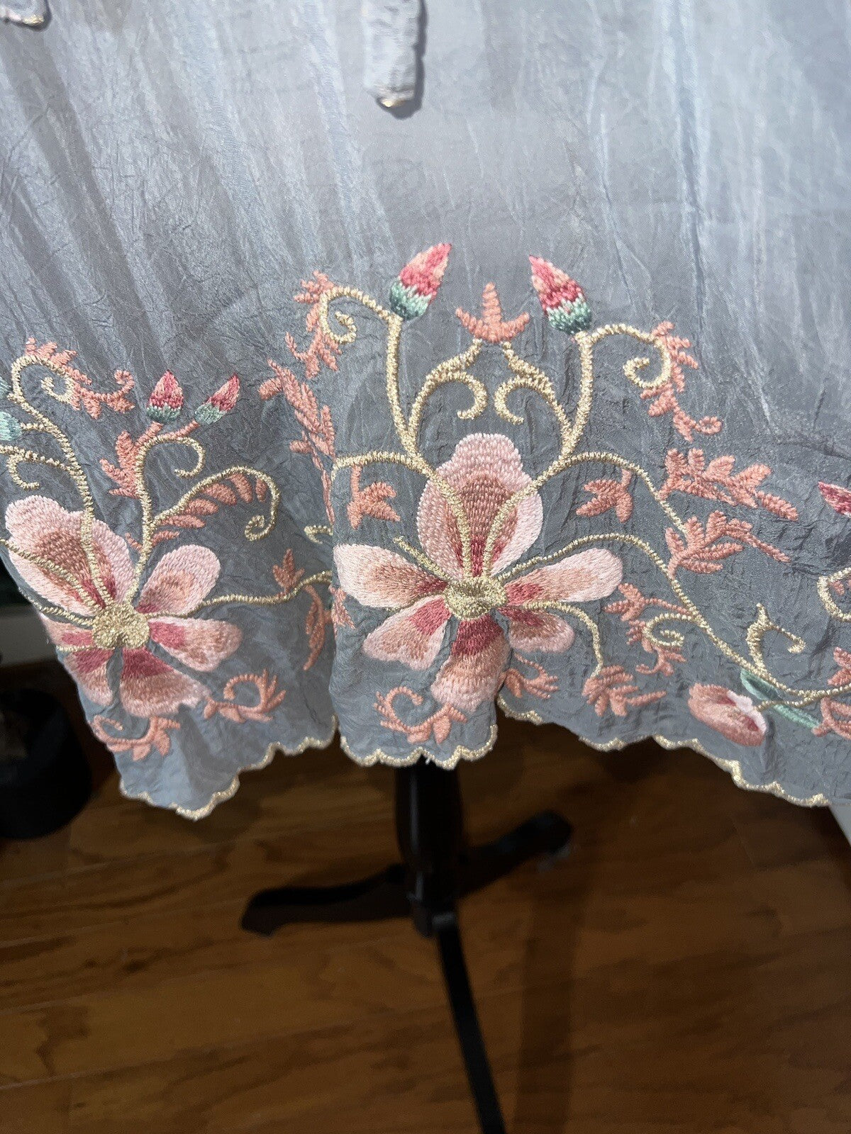 Johnny Was M Silky Kimono Poncho Wrap Top Cover Up Gold Embroidery PitPit 31” Johnny Was