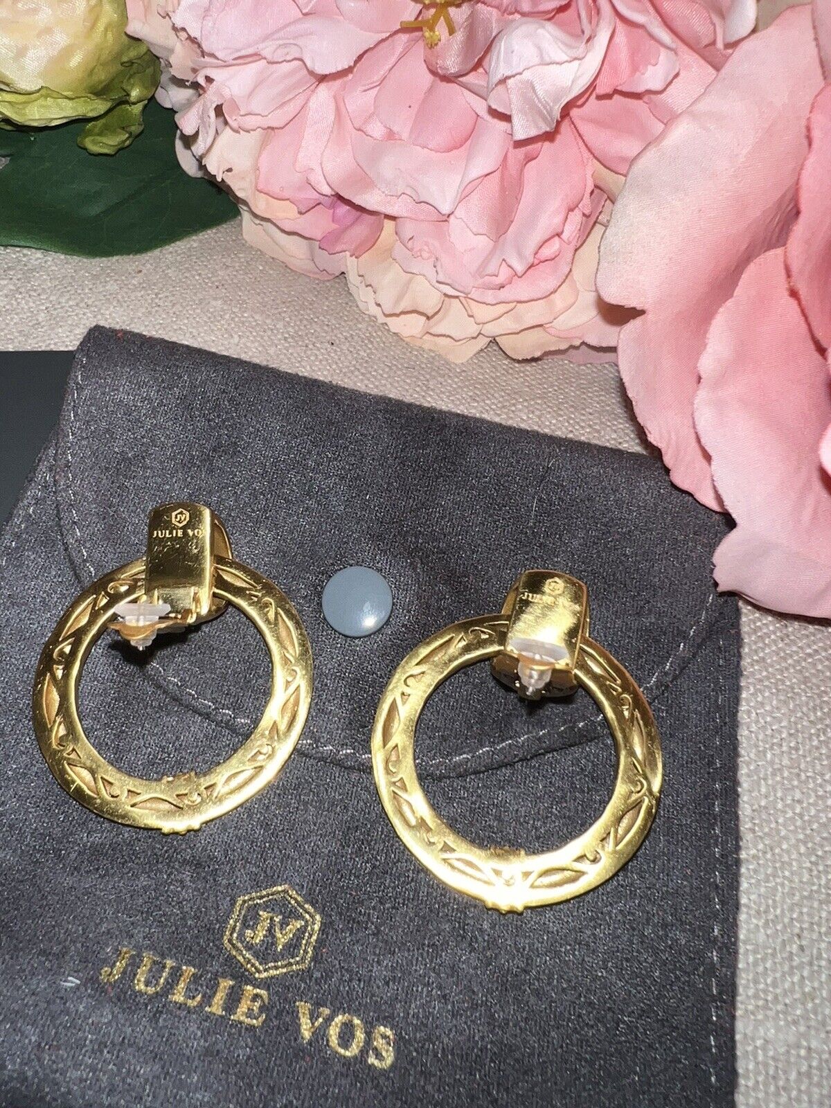 Julie Vos 24k Gold Plated Hoop Door Knocker Clip On Earrings