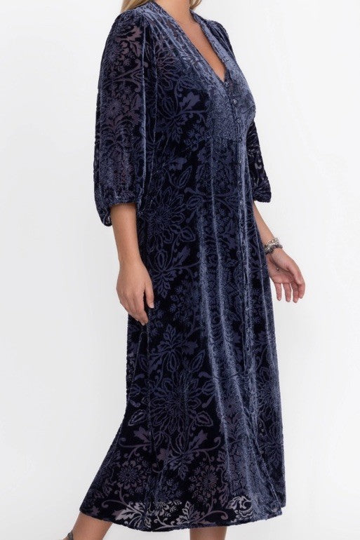 Johnny Was 3X Midnight Blue Velvet Burnout Shift MIDI Dress Lightweight Cool Johnny Was