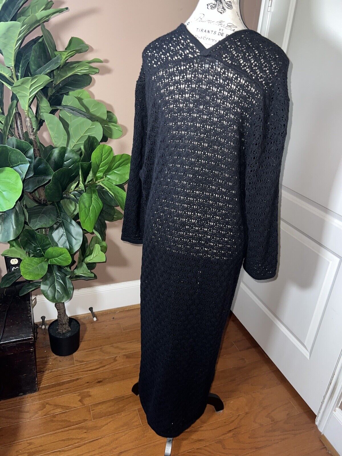 Johnny Was Black Crochet Long Kimono XL 1X 1XL  Duster Cover Up Wrap