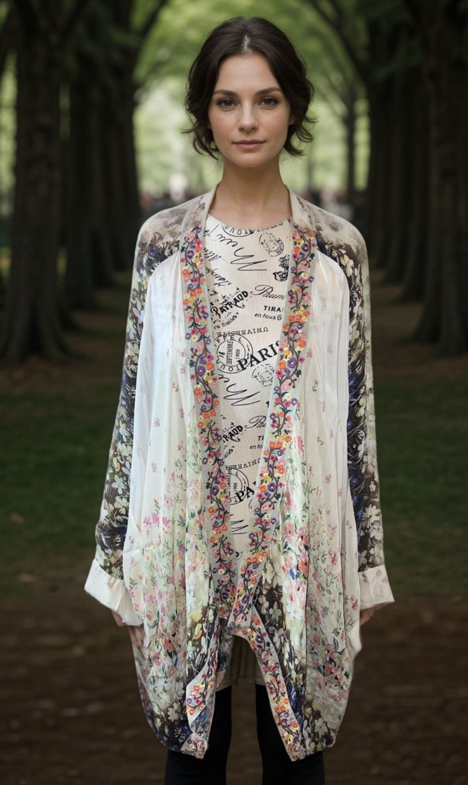 Johnny Was M Kimono Wrap Lightweight Floral Jacket Oversized Pockets Embroidery Johnny Was