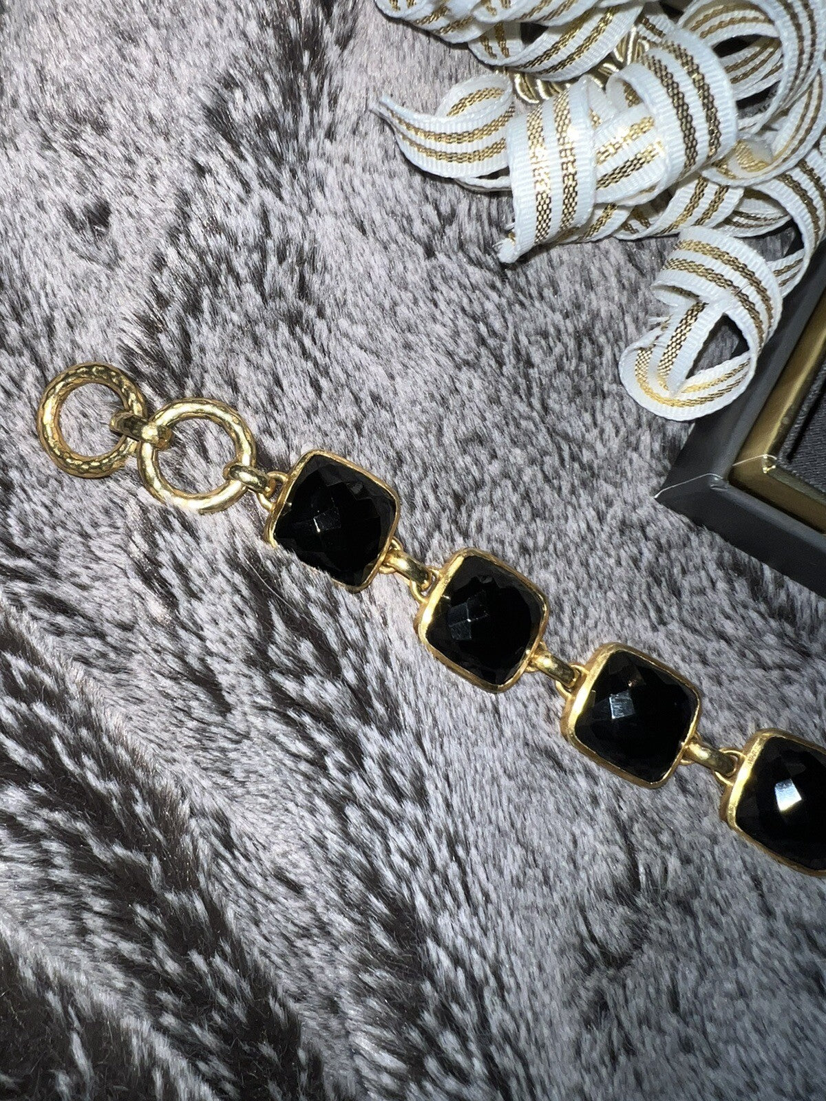 Julie Vos 8” Large Size Black Obsidian Link Bracelet Adjustable Toggle Julie Vos