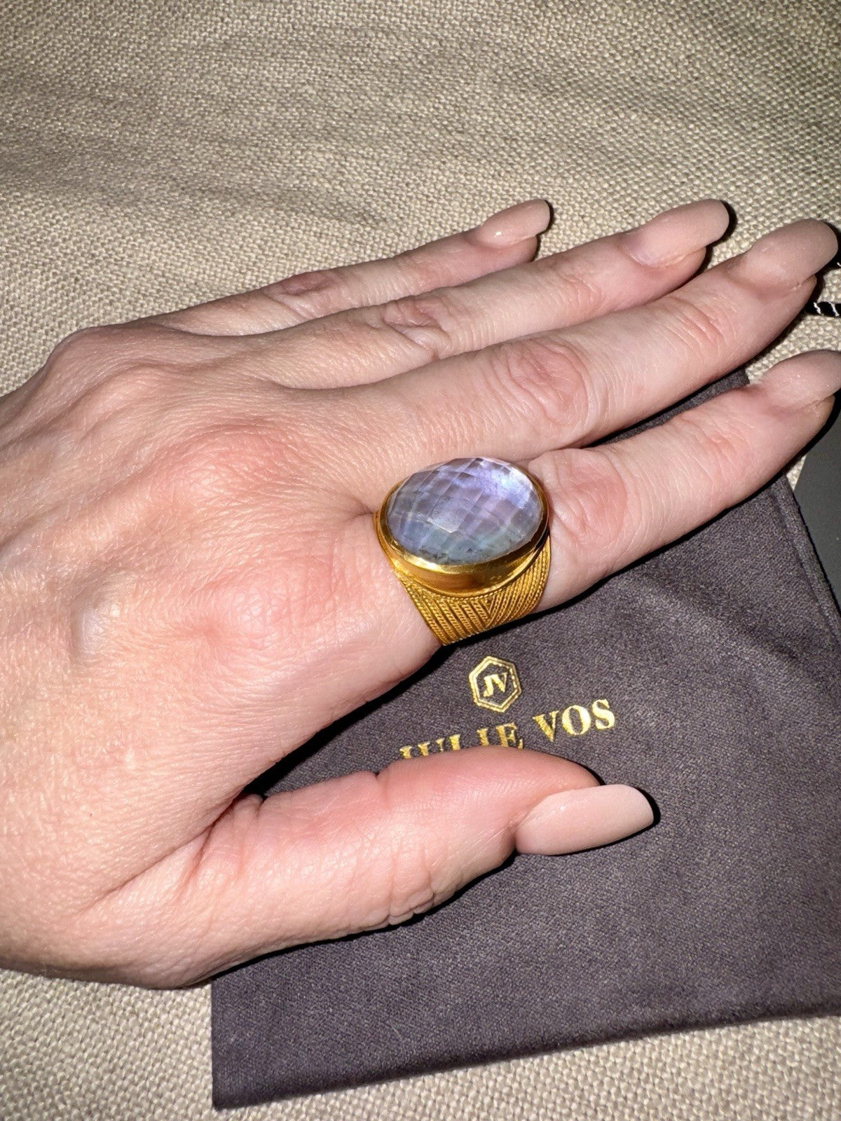 Julie Vos 8 Iridescent Heather Lavender Statement Ring ADJUSTABLE 24K Plated Julie Vos