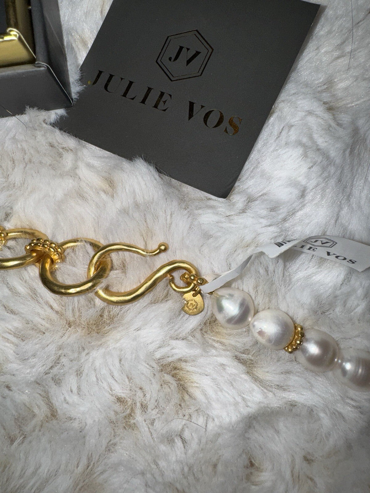 Julie Vos Freshwater Pearl & Clear Statement Necklace 24k Gold Plated Julie Vos