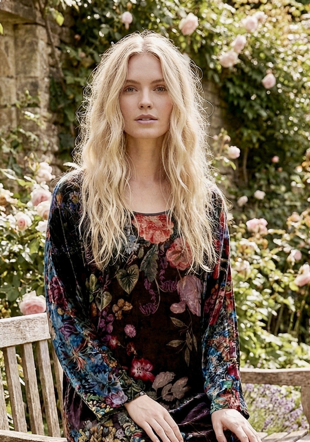 Johnny Was XL Floral Velvet Tunic Top Mini Dress Long Sleeve Lightweight Cool Johnny Was