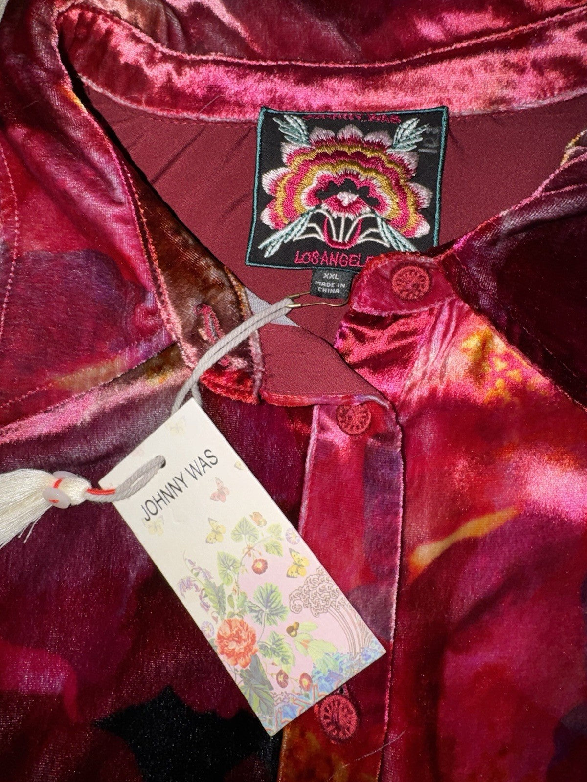 Johnny Was XXL Plus Pink & Red Velvet Button Up Shirt Blouse Top Oversized Johnny Was