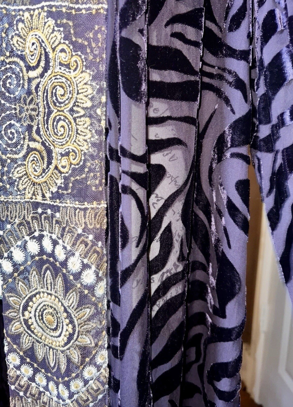 Johnny Was XL Burnout Velvet Long Kimono Duster Wrap Deep Eggplant Zebra & Gold Johnny Was