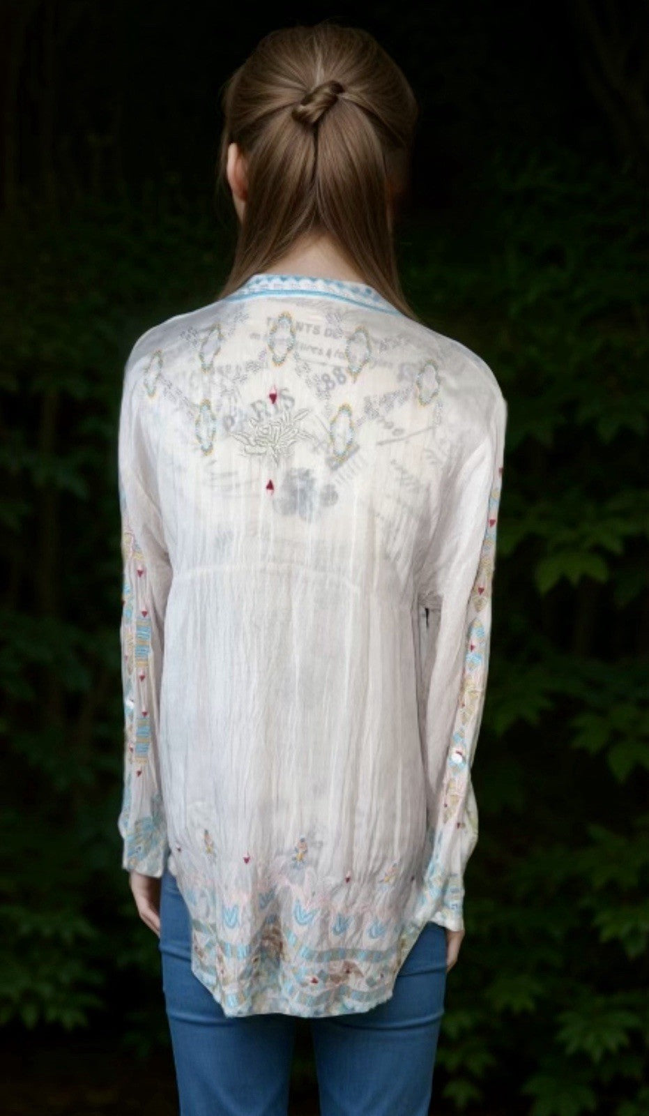 Johnny Was M Pale Pink Tunic Top Embroidered Silky Mini Dress Lightweight Cool Johnny Was