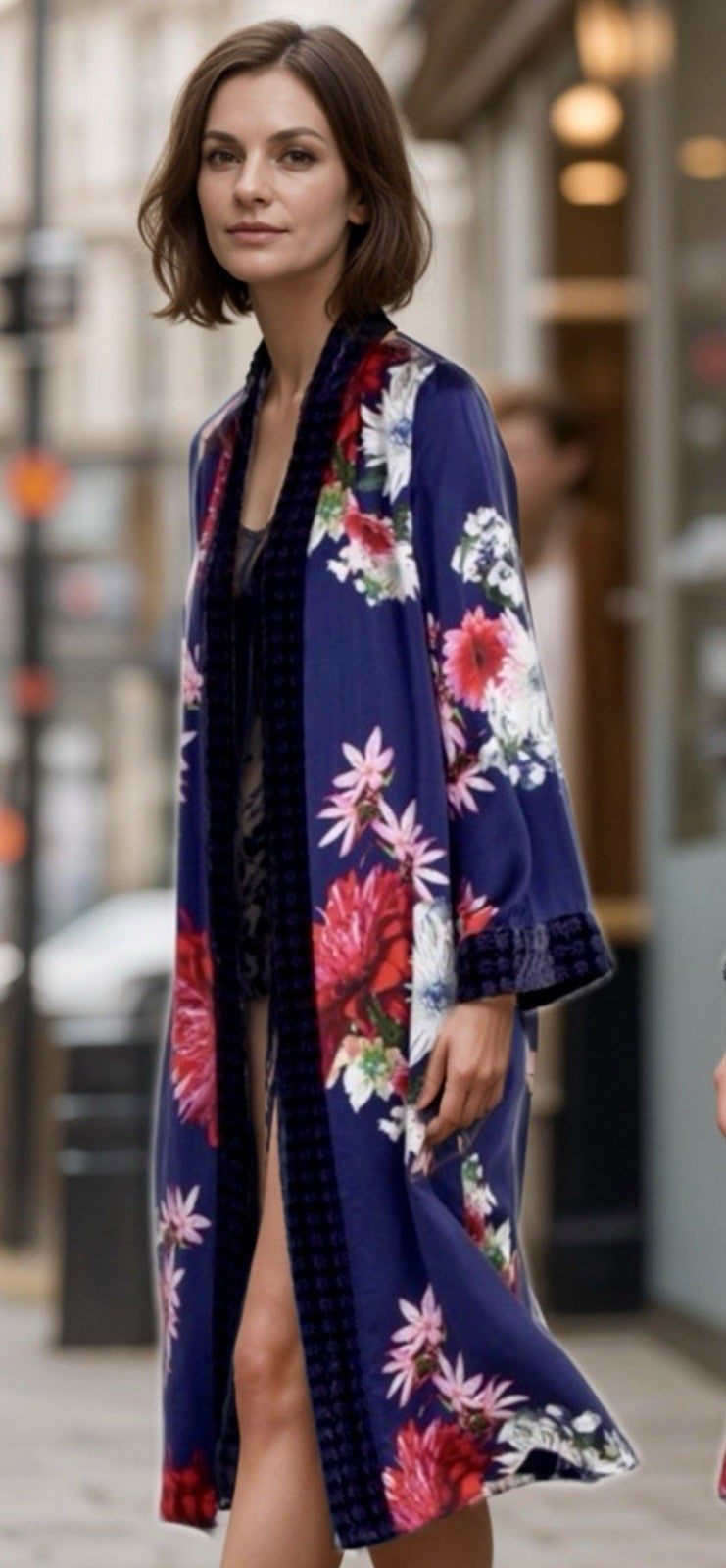 Johnny Was XL Velvet & Silk Lined Long Kimono Duster Wrap Jacket Coat Pocket Johnny Was