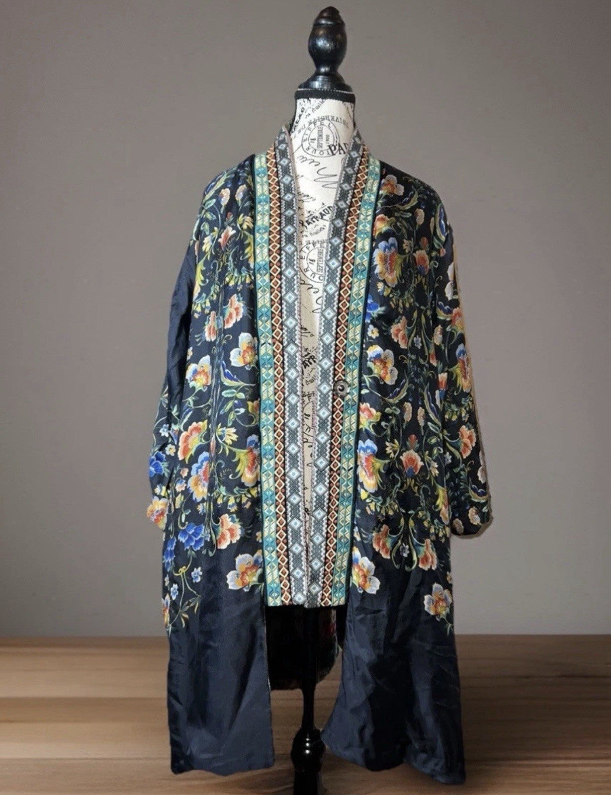 Johnny Was Large Velvet & Silk Kimono Wrap REVERSIBLE Jewel Tones Jacket Johnny Was