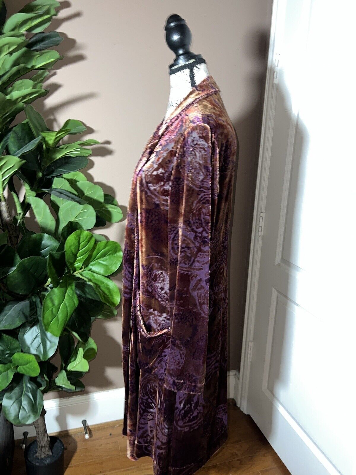 Johnny Was Burnout Velvet Long Kimono Duster Wrap M Medium Burgundy Wine Classic