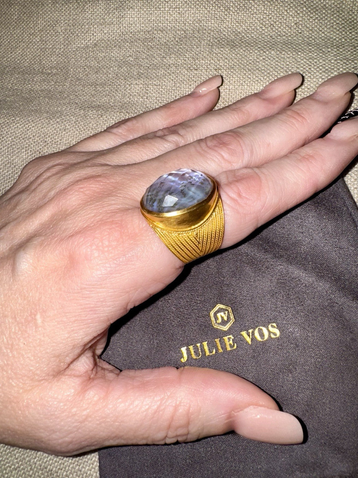 Julie Vos 8 Iridescent Heather Lavender Statement Ring ADJUSTABLE 24K Plated Julie Vos