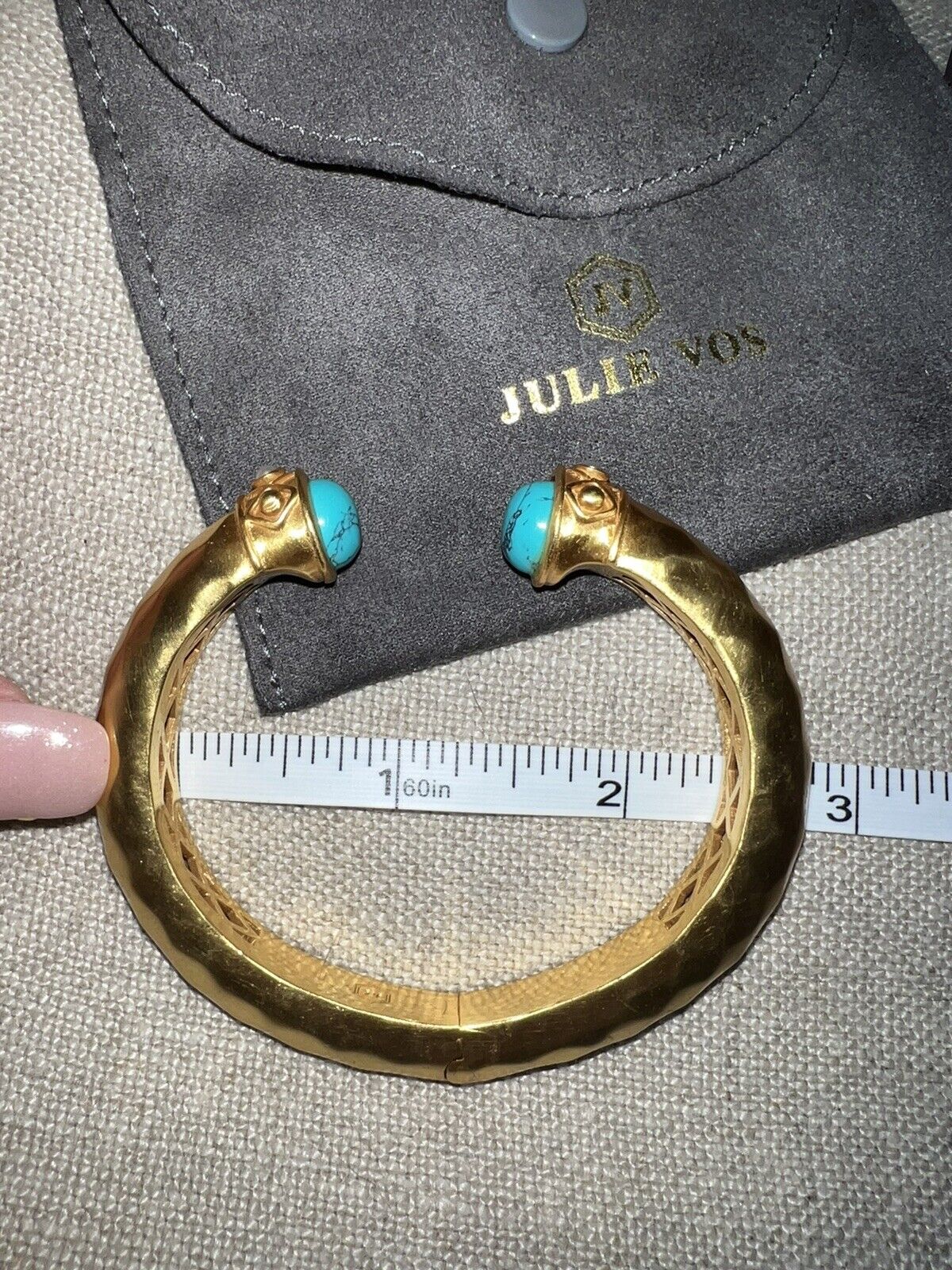 NEW Julie Vos Hinged Bangle Bracelet Blue Turquoise 24k Gold Plated NWOT