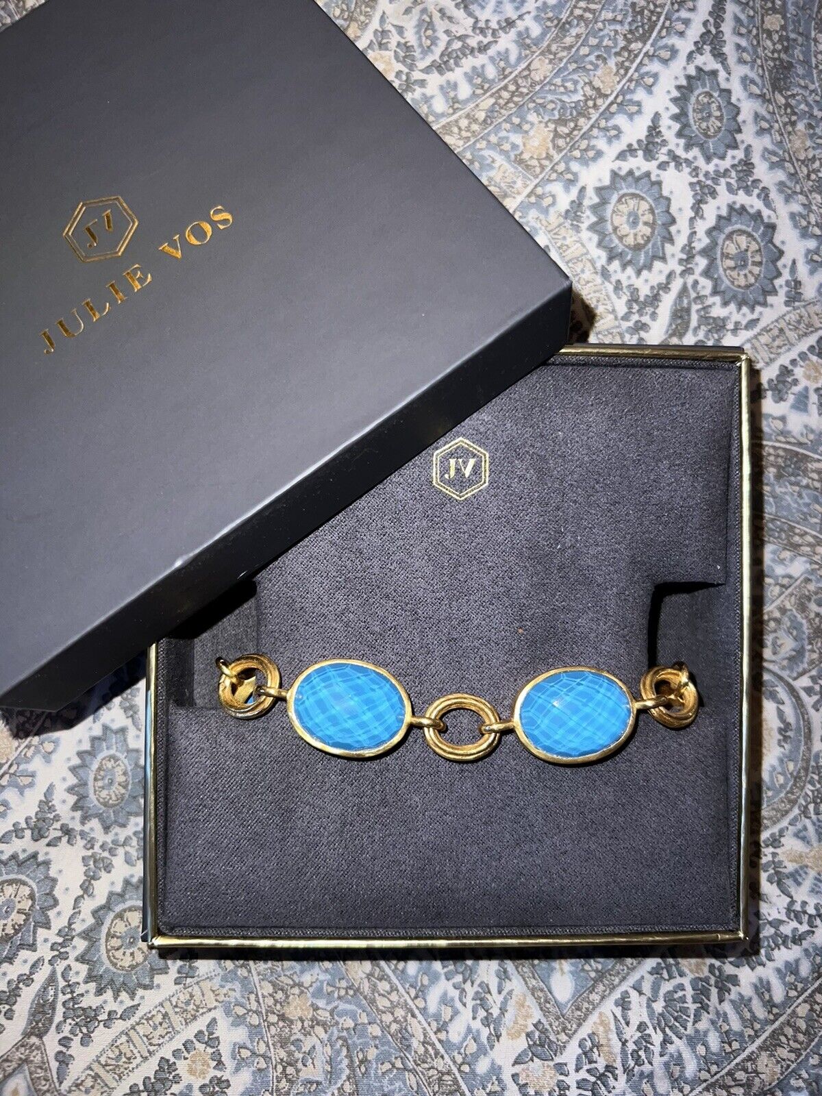 NEW Julie Vos Pacific Blue Toggle Link Bracelet 24k Gold Plates NWOT