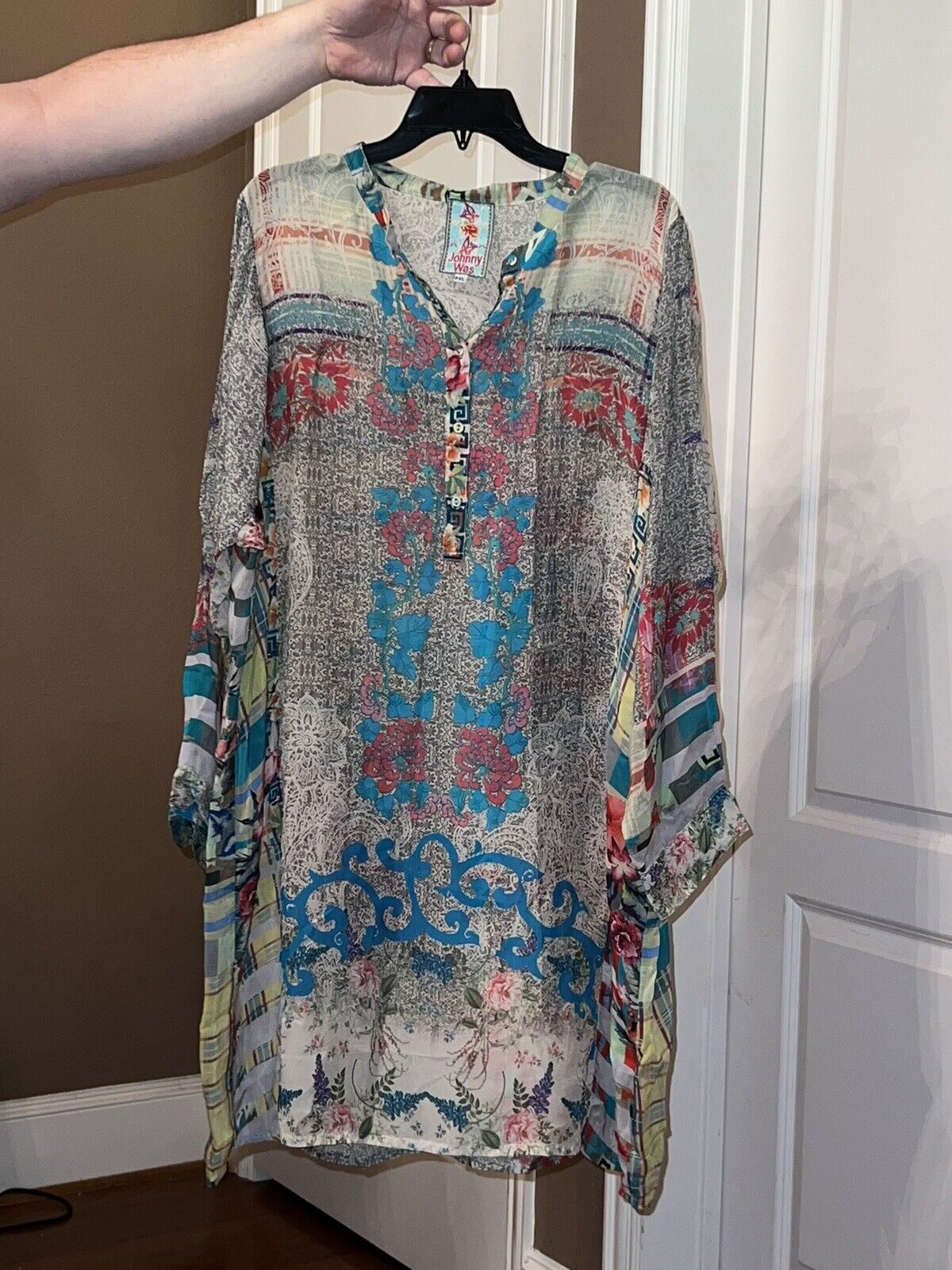 Johnny Was Silky Tunic Top Blouse Dress Beautiful And Flowy Sz PXL Petit XL