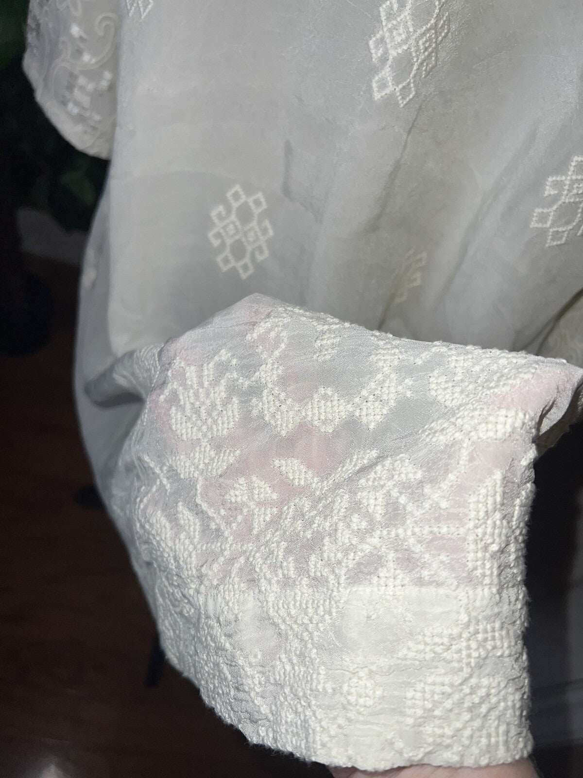 Johnny Was L Ivory Ecru Kimono Silky Embroidery & Lace Jacket Beach Wedding Wrap Johnny Was