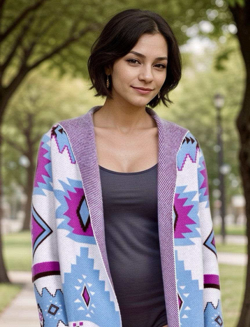 Johnny Was L White Purple & Blue Cashmere & Wool Cardigan Sweater Wrap $478 Johnny Was