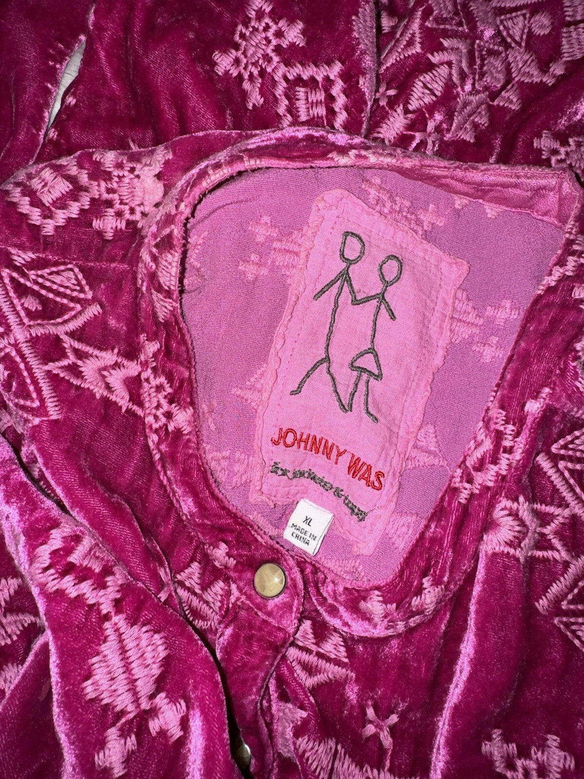 Johnny Was XL 1X Velvet Fuchsia Pink Button Up Shirt Tunic Top Blouse Johnny Was