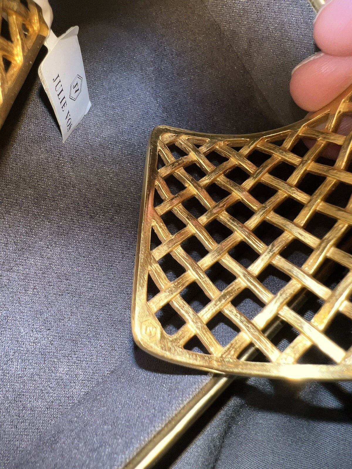 Julie Vos Basketweave Cuff Bracelet 24k Gold Plated Iridescent Clear White Stone Julie Vos