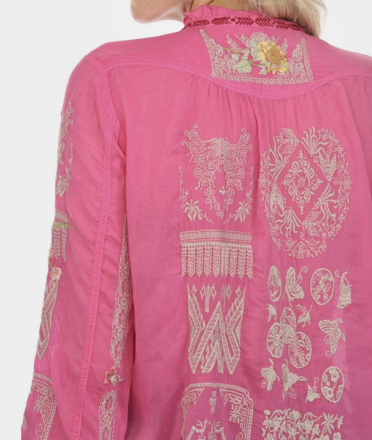 Johnny Was XXL Pink Tunic Top Pink Button Up Blouse Shirt Embroidered Shirt Johnny Was