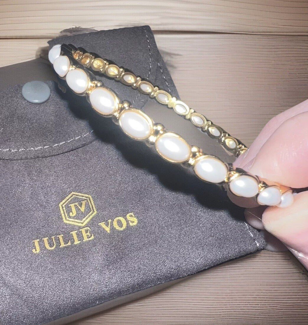 Julie Vos Mykonos Pearl Stacking Bangle Bracelet Sz Lg 24k Gold Plated Julie Vos