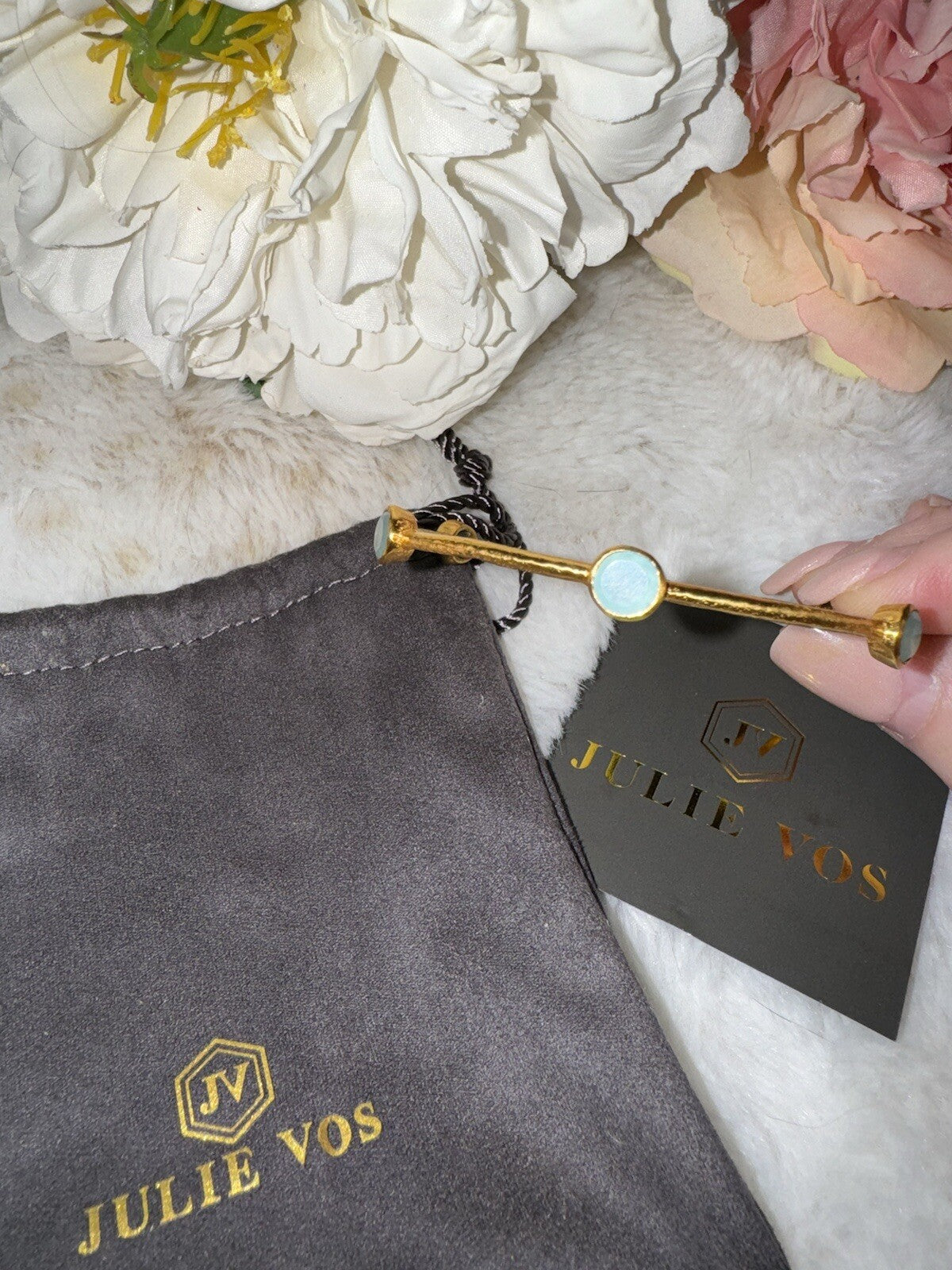 Julie Vos Small Seafoam Green Six Station Milano Luxe Bangle Bracelet 24k Plate Julie Vos