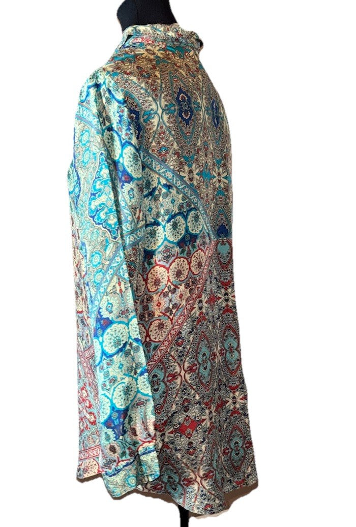 Johnny Was L 100% Silk Button Up Blouse Tunic Top Long Sleeve Lightweight Cool Johnny Was