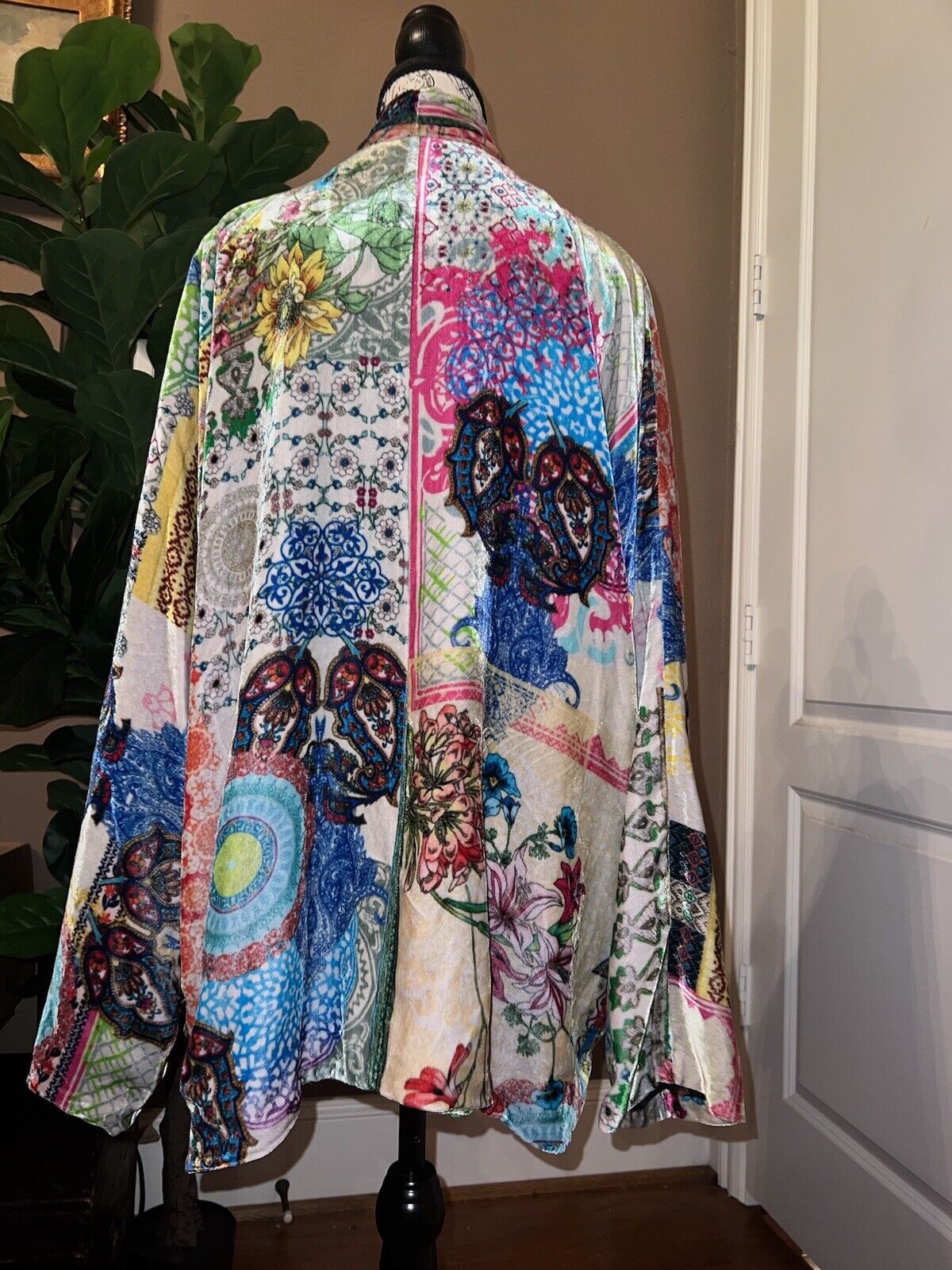 Johnny Was Velvet & Silk Kimono M Medium REVERSIBLE Jewel Tones Pockets