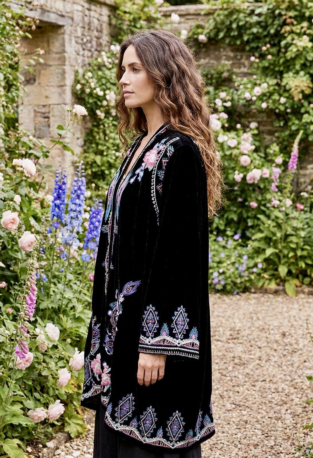 Johnny Was Black Velvet XL Kimono Wrap Duster Jacket Coat Cardigan Aztec Johnny Was