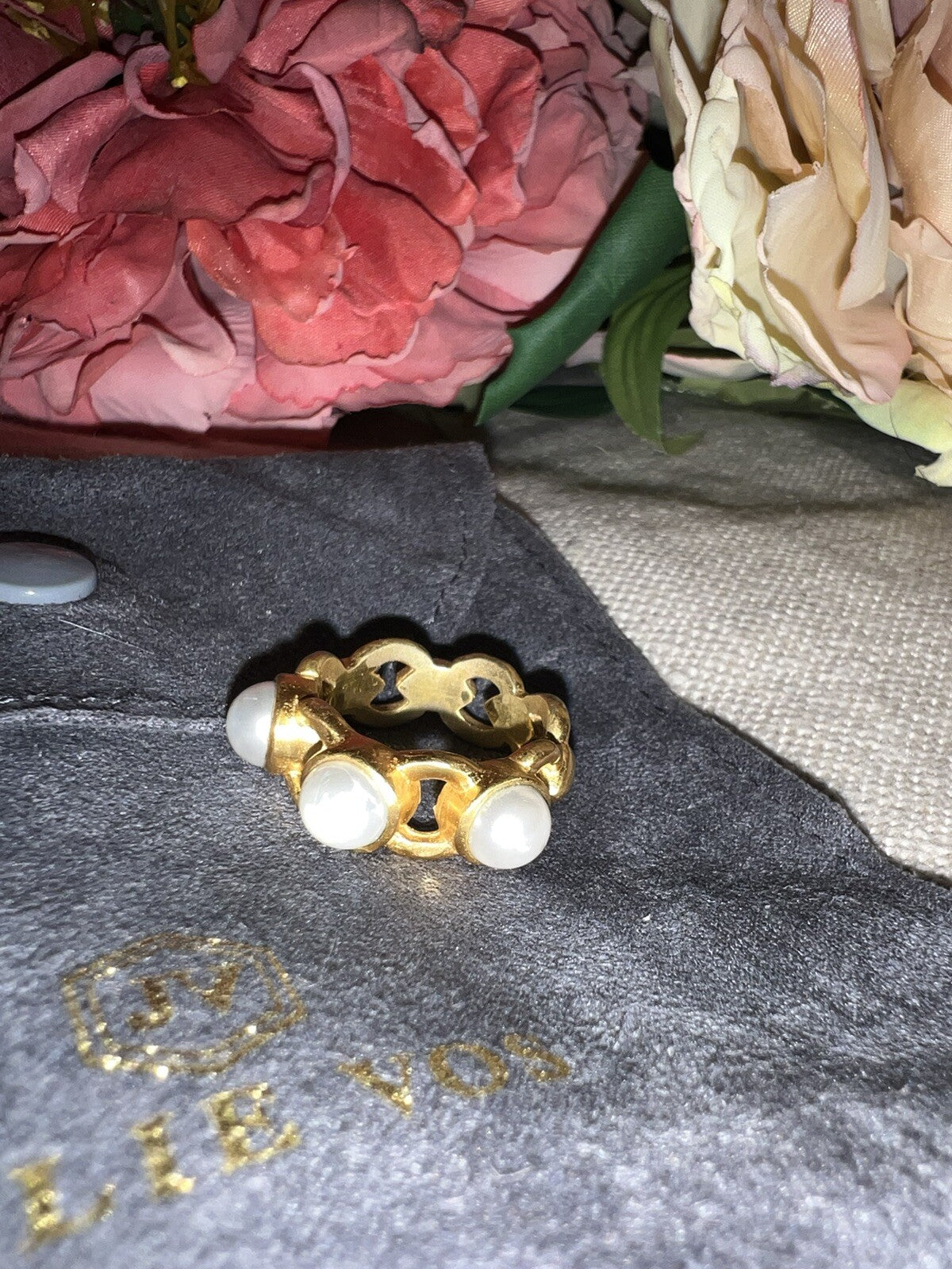 Julie Vos 3 Pearl Ring 24k Gold Plate Sz 7 Beautiful Julie Vos