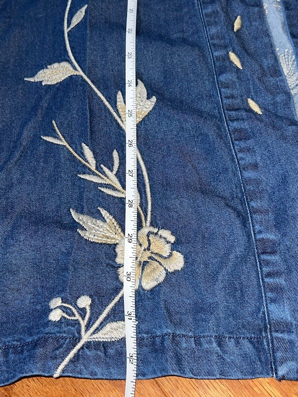 Johnny Was 2pc Set Denim XL Kimono & L Wide Leg Pants Embroidered Crane RARE